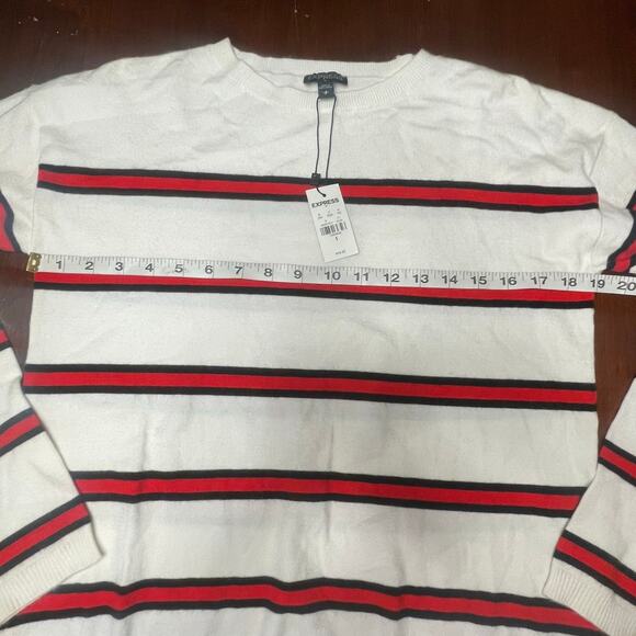 Express New White & Red Striped Sweater Hi Low Long Sleeve Knit New NWT S - Picture 4 of 6